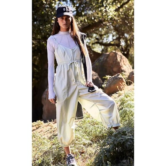 Free People Pants - Free People NWT Down To Earth Nylon Romper Summer Mist Light Green Sz XS